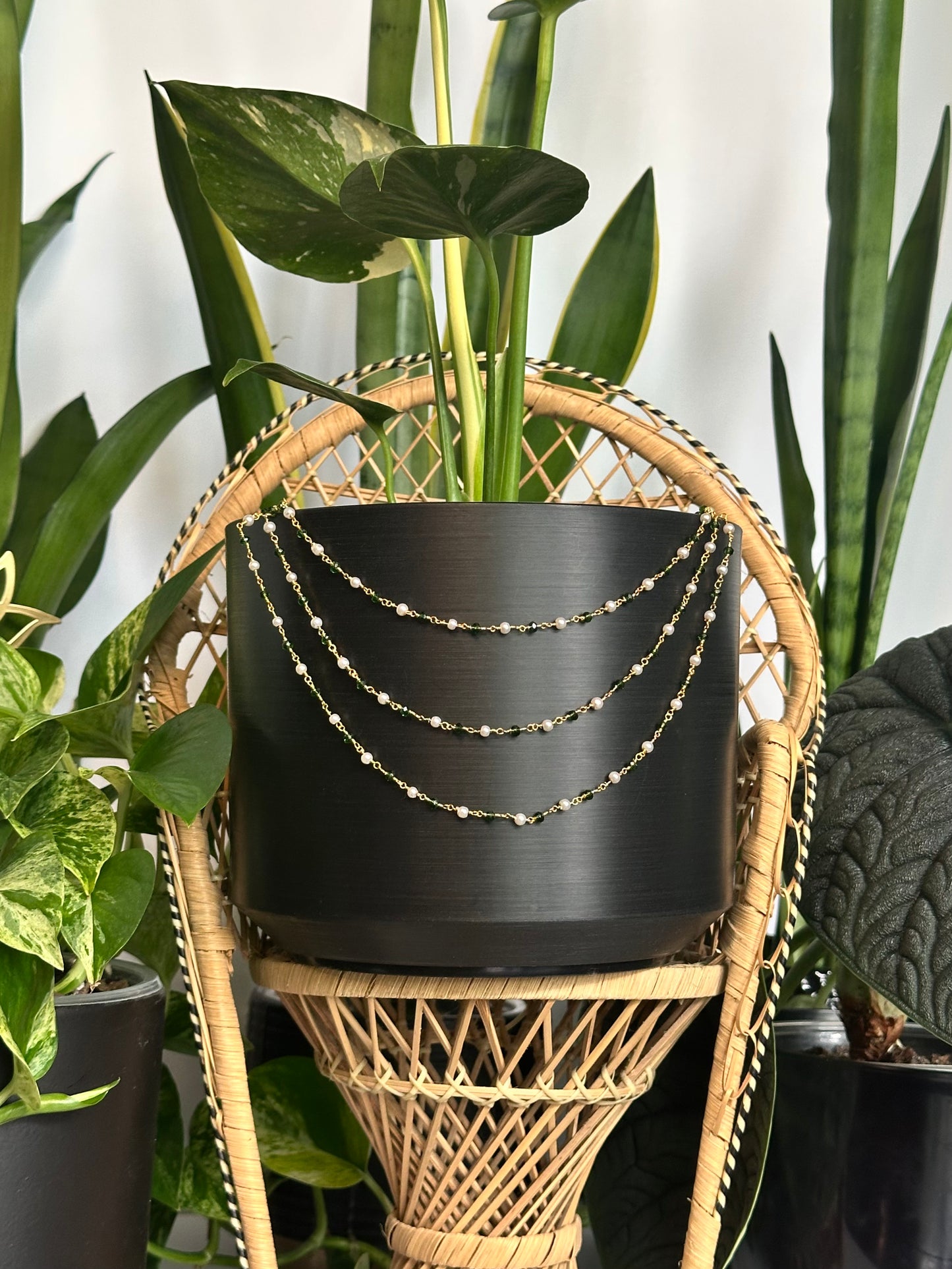Green Quartz & White Pearl Plant Jewelry