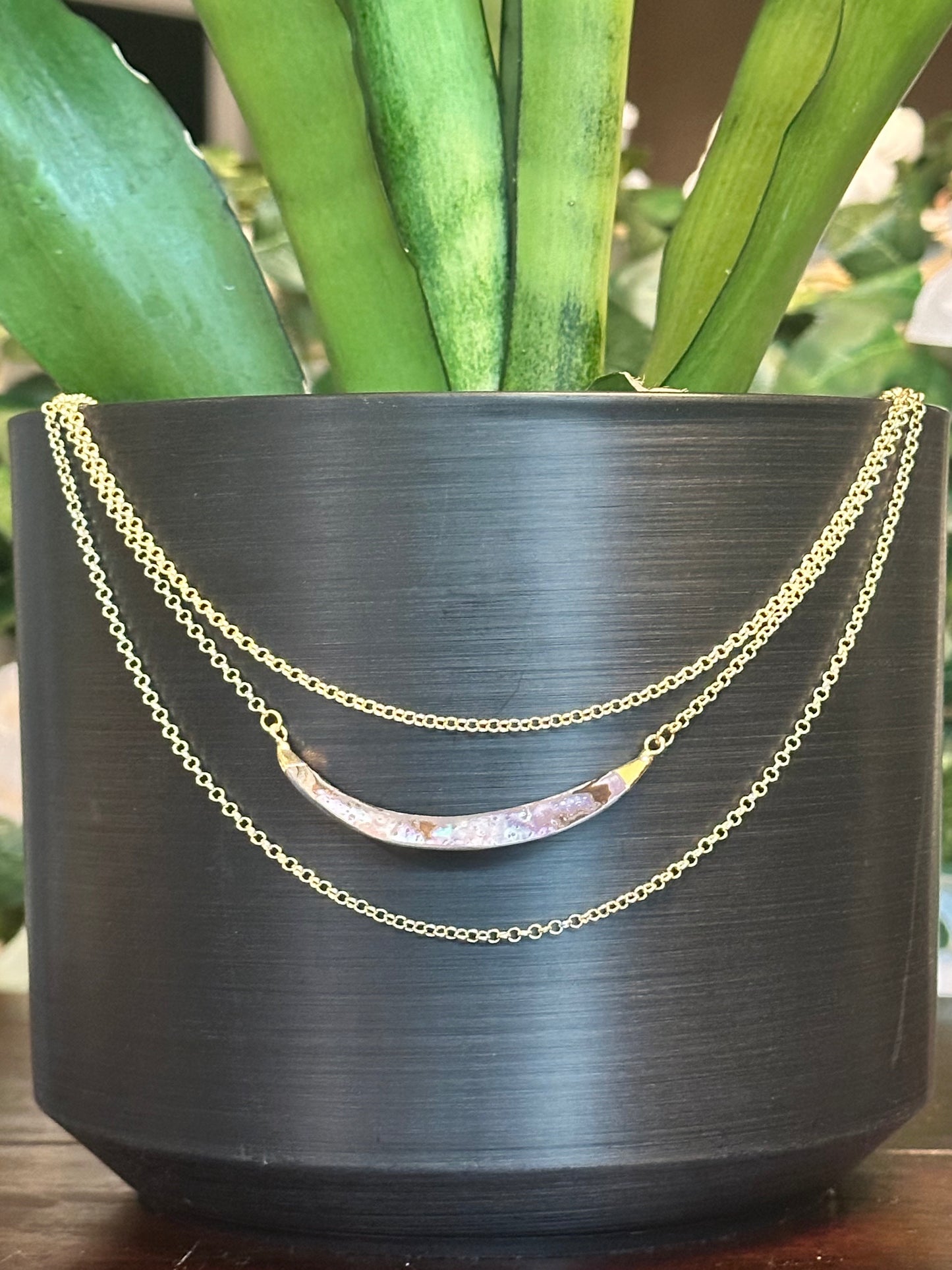 Long Rainbow Abalone Shell Moon Pendant