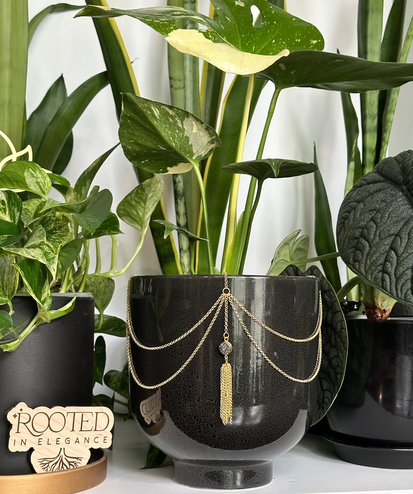 Black Crystal Druzy Tassel Pendant