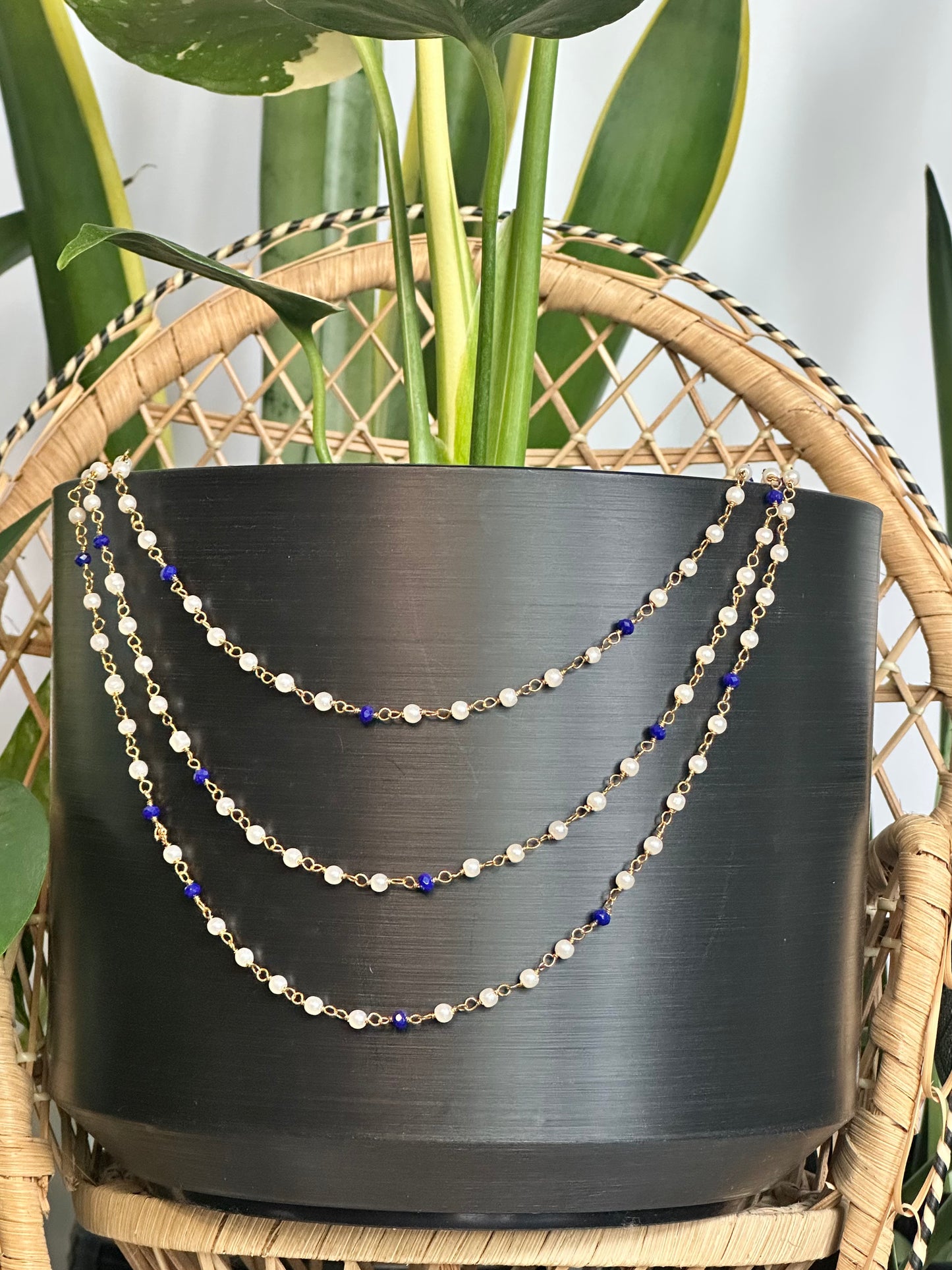 Royal Blue Lapis & White Pearl Plant Jewelry