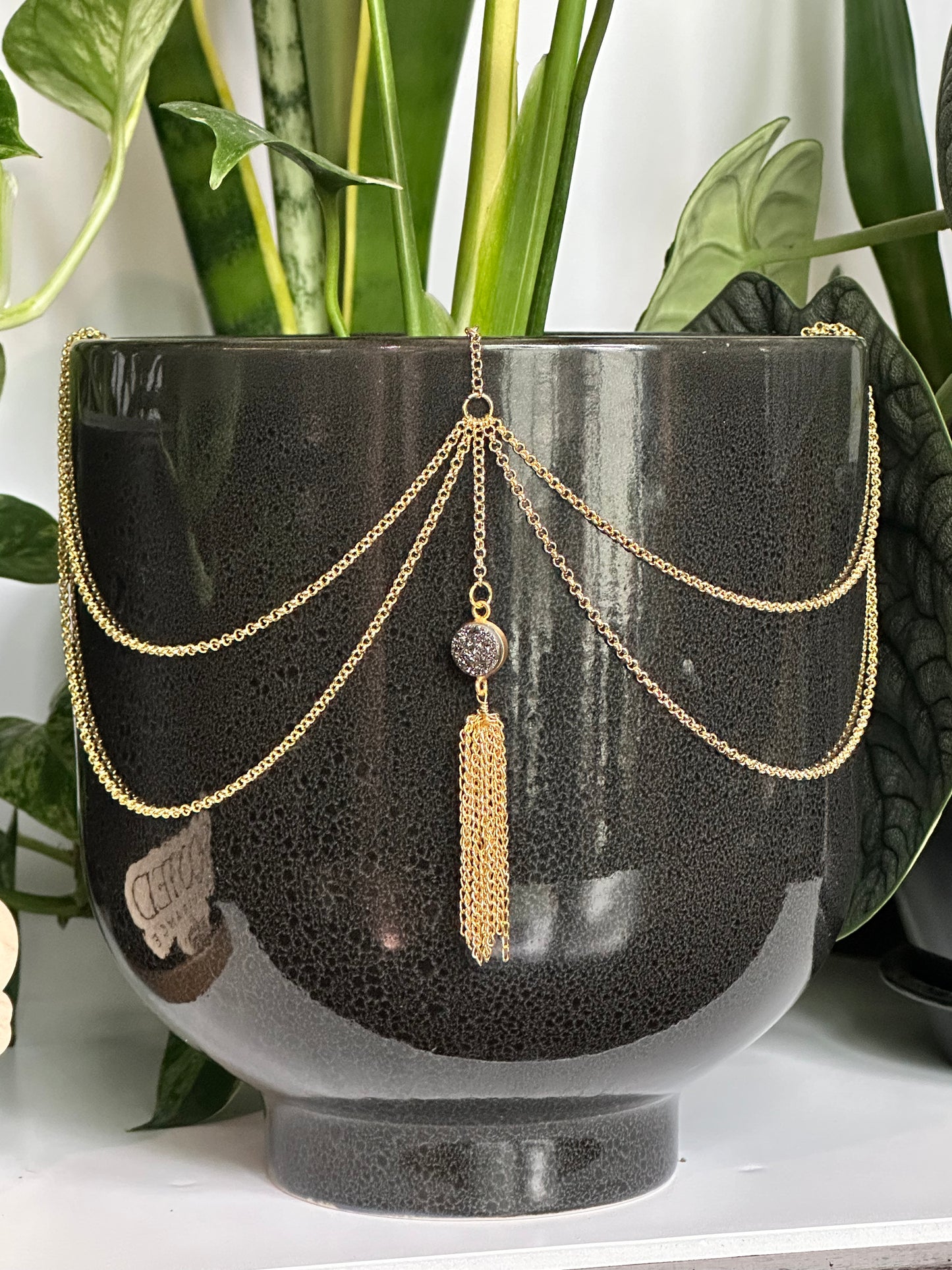 Black Crystal Druzy Tassel Pendant