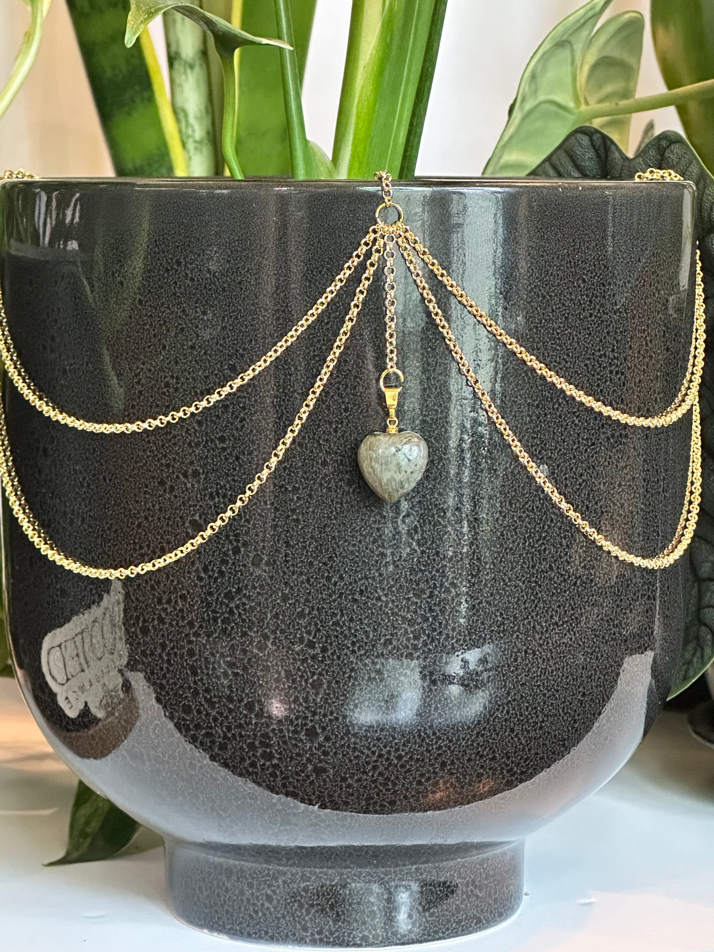 Tiny Silver Leaf Jasper Heart Pendant