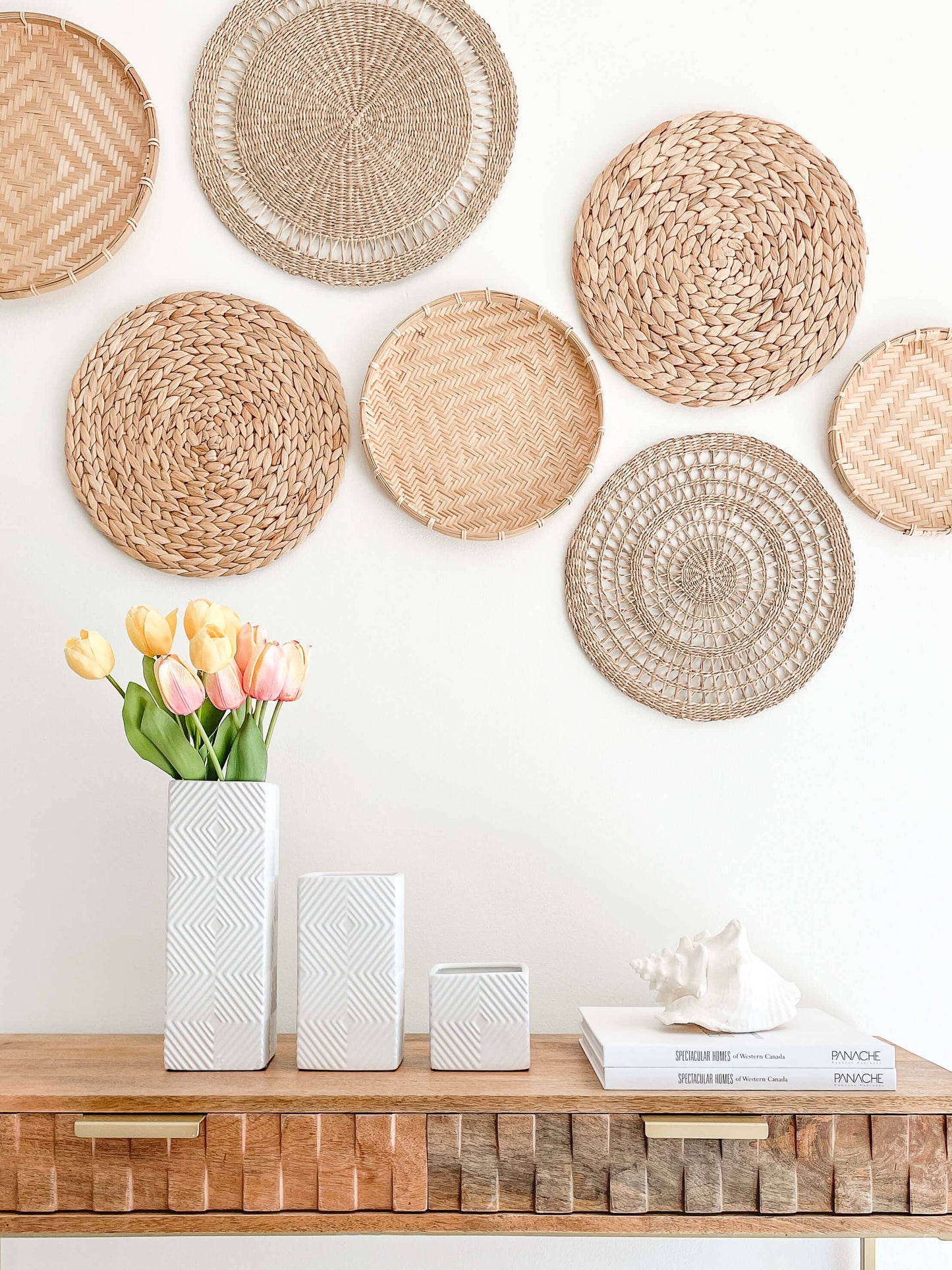 Clara White Ceramic Vase with Diamond Pattern