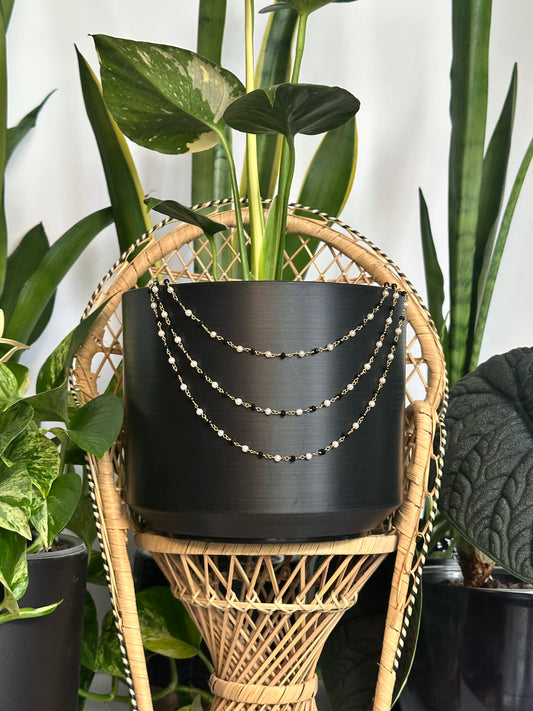 Black Spinel & White Pearl Plant Jewelry