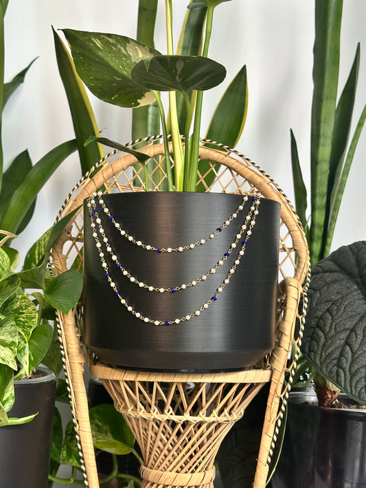 Royal Blue Lapis & White Pearl Plant Jewelry