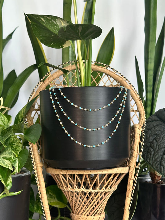 Blue Turquoise & White Pearl (with Gold) Plant Jewelry