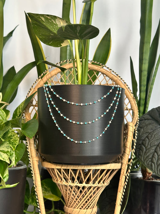 Blue Turquoise & White Pearl (with Silver) Plant Jewelry
