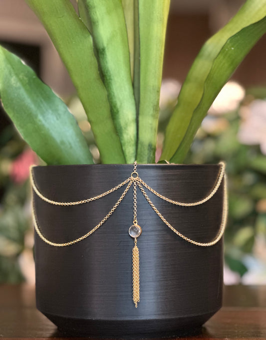 Crystal Quartz Tassel Pendant with Gold Plant Jewelry