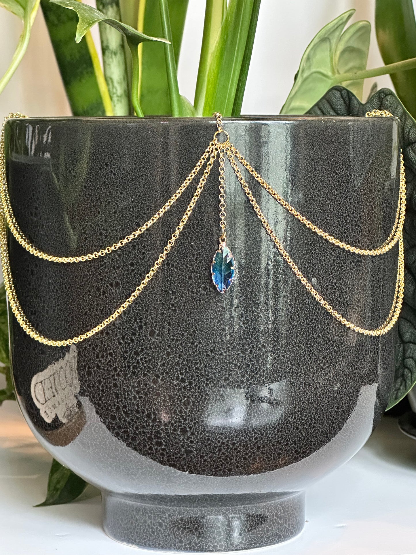 Blue Green Marquise Glass Pendant