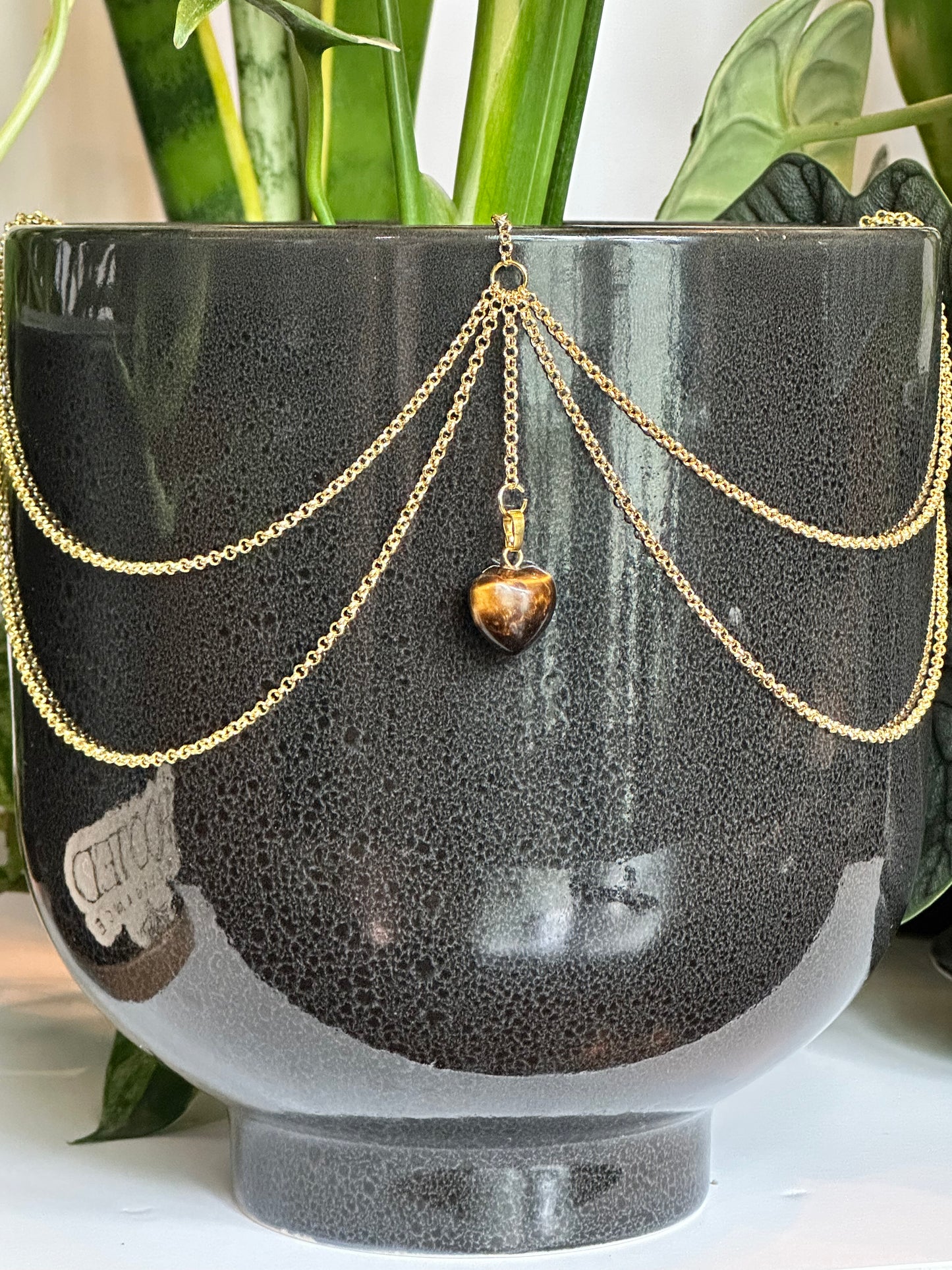 Tiny Tigers Eye Heart Pendant